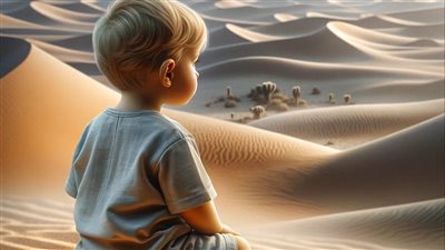 طفل وحيد في الصحراء 